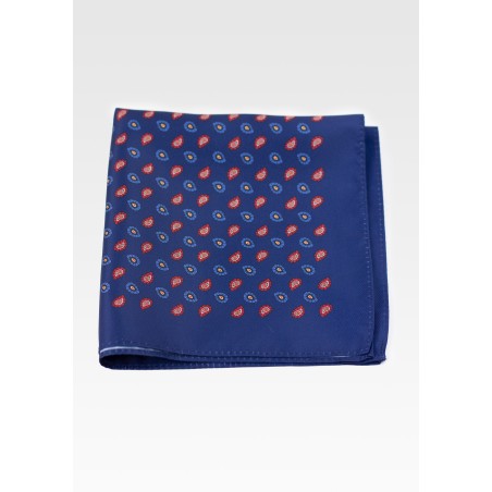 Dark Blue Suit Pocket Square with Modern Paisley