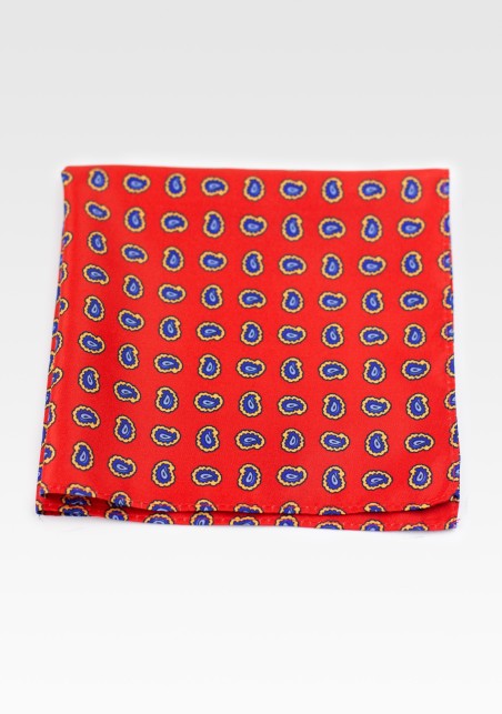 Deep Tomato Red Paisley Pocket Square