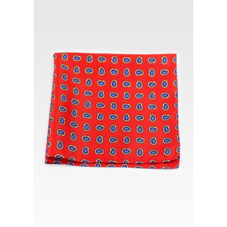 Deep Tomato Red Paisley Pocket Square