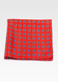 Deep Tomato Red Paisley Pocket Square