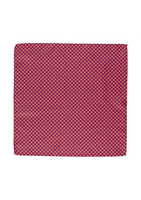 Suit Pocket Square in Red with Flower Print in Pink and Blue