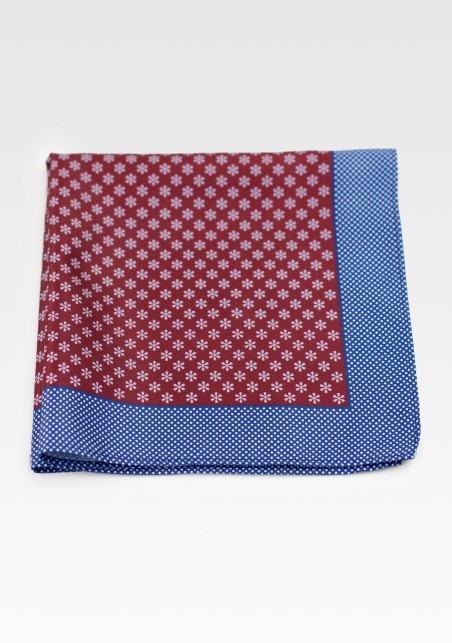 Designer Suit Hanky in Wine Red and Blue