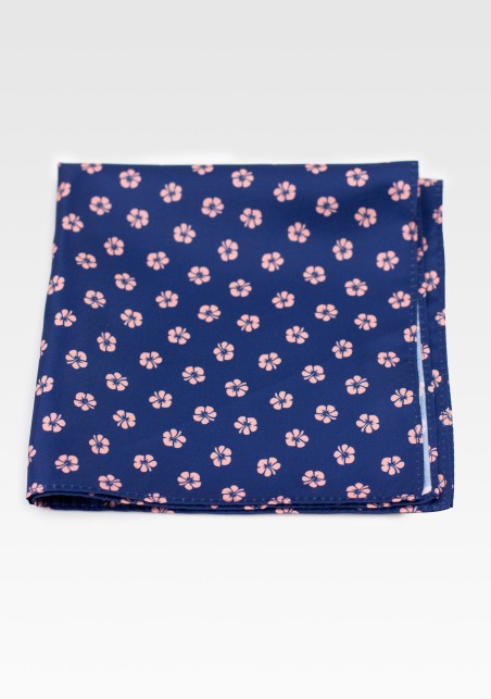 Navy Hanky with Soft Blush Hawaiian Flowers