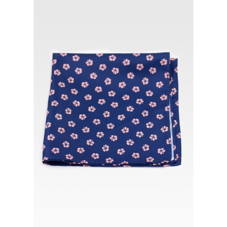 Navy Hanky with Soft Blush Hawaiian Flowers