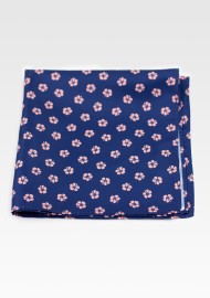 Navy Hanky with Soft Blush Hawaiian Flowers