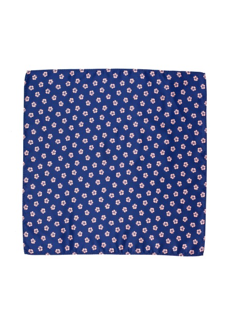Dark Blue Pocket Square with Pink Hawaiian Flowers