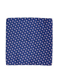 Dark Blue Pocket Square with Pink Hawaiian Flowers