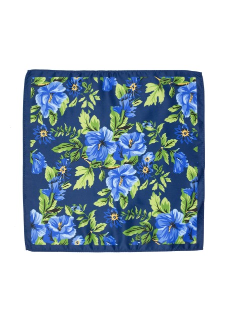 Navy Pocket Square with Flower Hawaiian Print