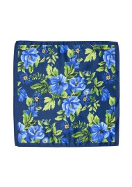 Navy Pocket Square with Flower Hawaiian Print