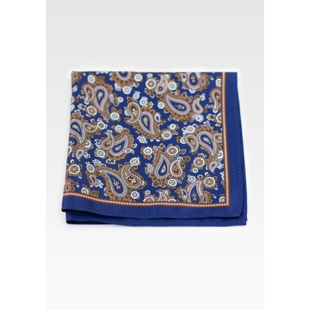 Suit Hanky in Navy with Antique Gold Paisley Design