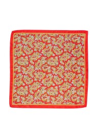Bold Summer Paisley Pocket Square in Bright Red with Gold Paisley Design