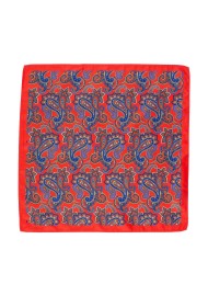 Bright Red Suit Hanky with Large Blue Paisley Print