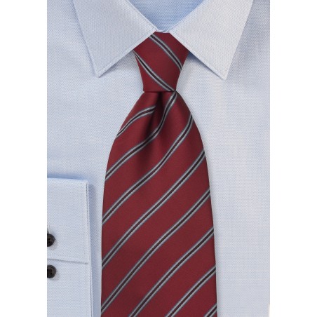 Carnelian Red Neck Tie with Blue Stripes