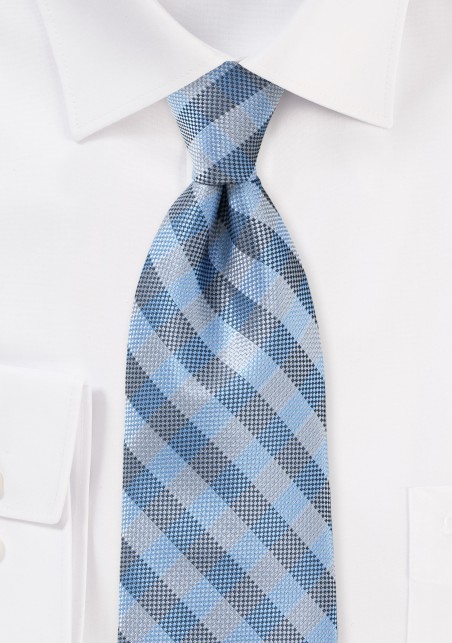 Plaid Micro Woven Tie in Blues and Silvers