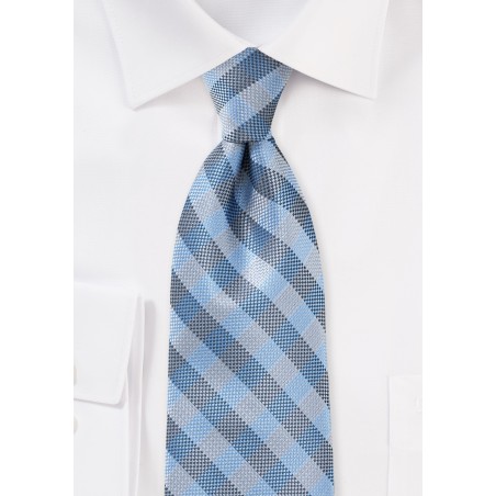 Plaid Micro Woven Tie in Blues and Silvers