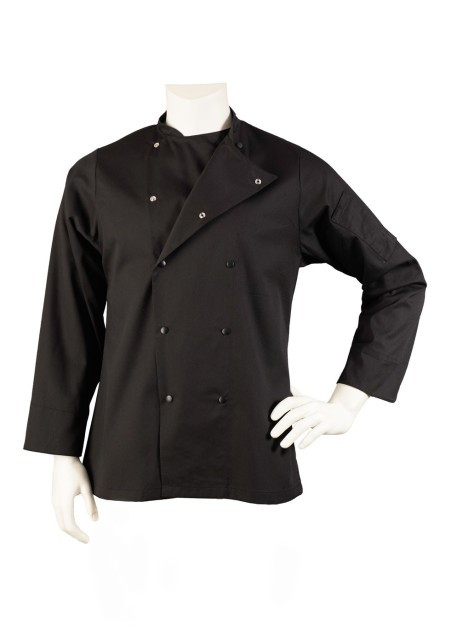black mens chef jacket with fast snap buttons