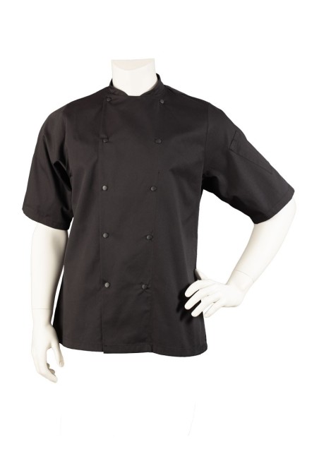 short sleeve black chef jacket light weight comfort fit