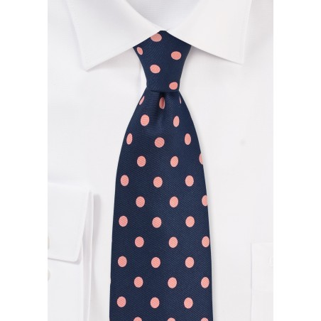 Navy and Pink Polka Dot Tie
