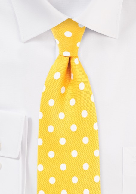 Bright Yellow Tie with White Polka Dots