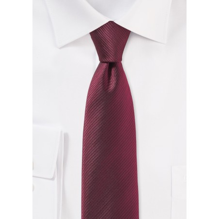 Burgundy Red Skinny Tie with Stripe Texture