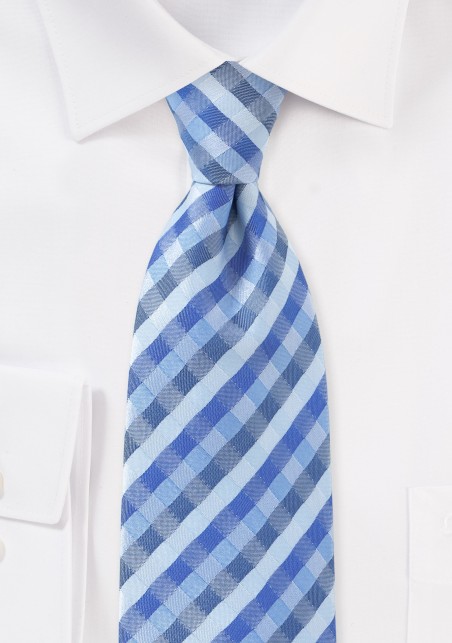 Tonal Blue Check Pattern Tie for Kids