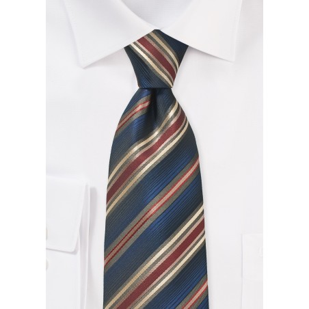 Striped Tie in Navy, Burgundy and Gold