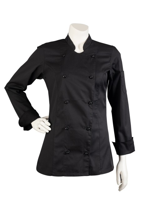 Women's Double Breasted Chef Jacket in Black Front