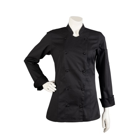 Women's Double Breasted Chef Jacket in Black Front