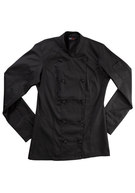 Women's Double Breasted Cooking Chef Jacket in Black Flat