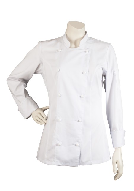 Women's Double Breasted Chef Jacket in White Front