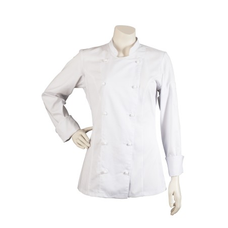 Women's Double Breasted Chef Jacket in White Front