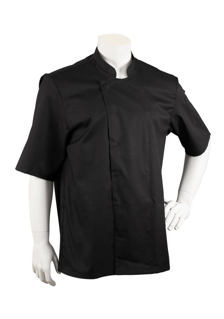 Mens Short Sleeve Chef Cooking Jacket in Black Front