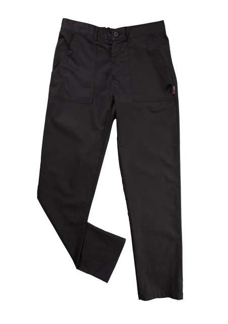 Men's Chef Pants in Jet Black with Patch Pockets Flat