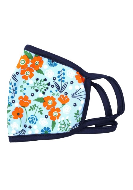 Light blue and orange floral face mask with filter summer protective masks