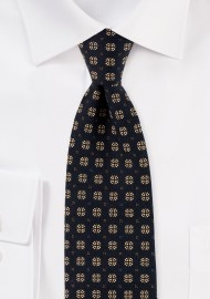 Black and Gold Geometric Print Tie in Cotton