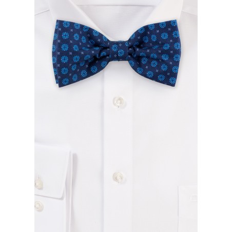 Geo Print Cotton Bow Tie in Navy and Blues