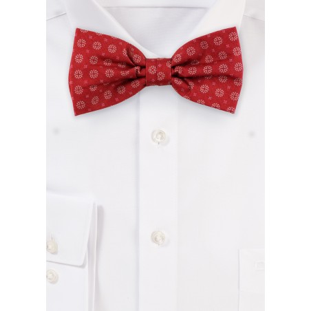 Cherry Red Geometric Print Bow Tie in Cotton