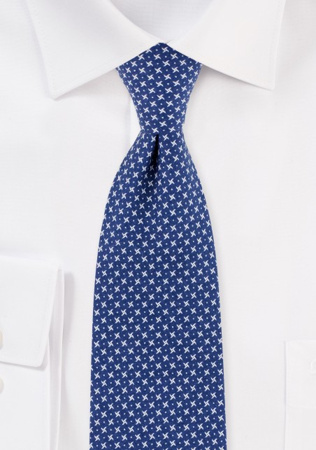 Blue Geometric Print Skinny Cotton Tie in Royal Blue