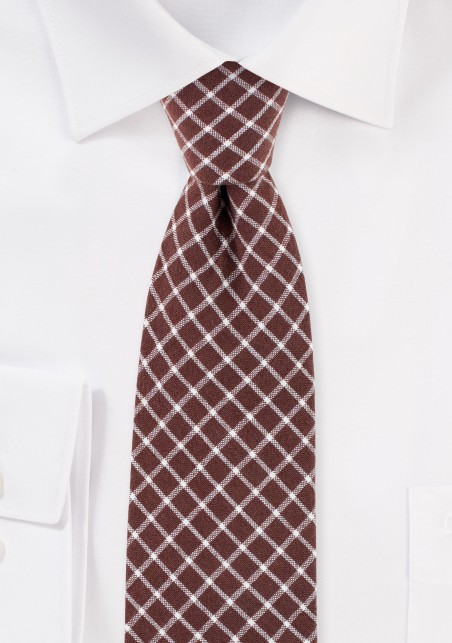 Slim Cut Window Pane Check Tie in Brown and Tan