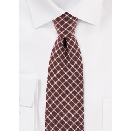 Slim Cut Window Pane Check Tie in Brown and Tan