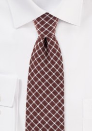 Slim Cut Window Pane Check Tie in Brown and Tan
