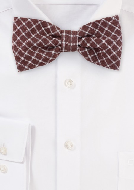 Window Pane Check Cotton Bow Tie in Cognac Brown