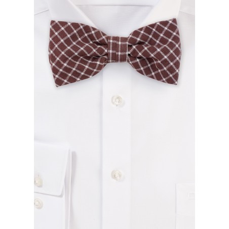 Window Pane Check Cotton Bow Tie in Cognac Brown