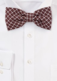 Window Pane Check Cotton Bow Tie in Cognac Brown