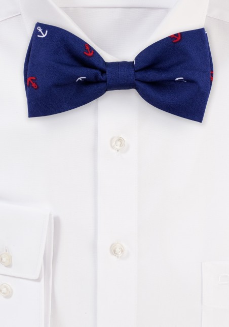 Nautical Print Cotton Bow Tie in Navy