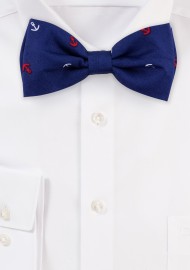 Nautical Print Cotton Bow Tie in Navy