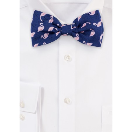 Flamingo Print Bow Tie in Navy and Pink
