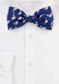 Flamingo Print Bow Tie in Navy and Pink