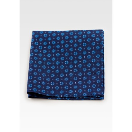Geometric Print Cotton Pocket Square in Navy & Blues