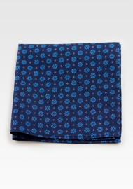 Geometric Print Cotton Pocket Square in Navy & Blues